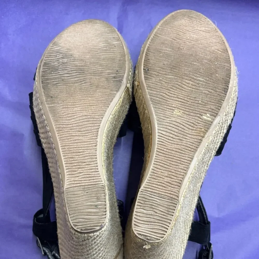 Maurices Janessa Black Tan Woven Wedge Sandals Size 10 Women's Spring Resort